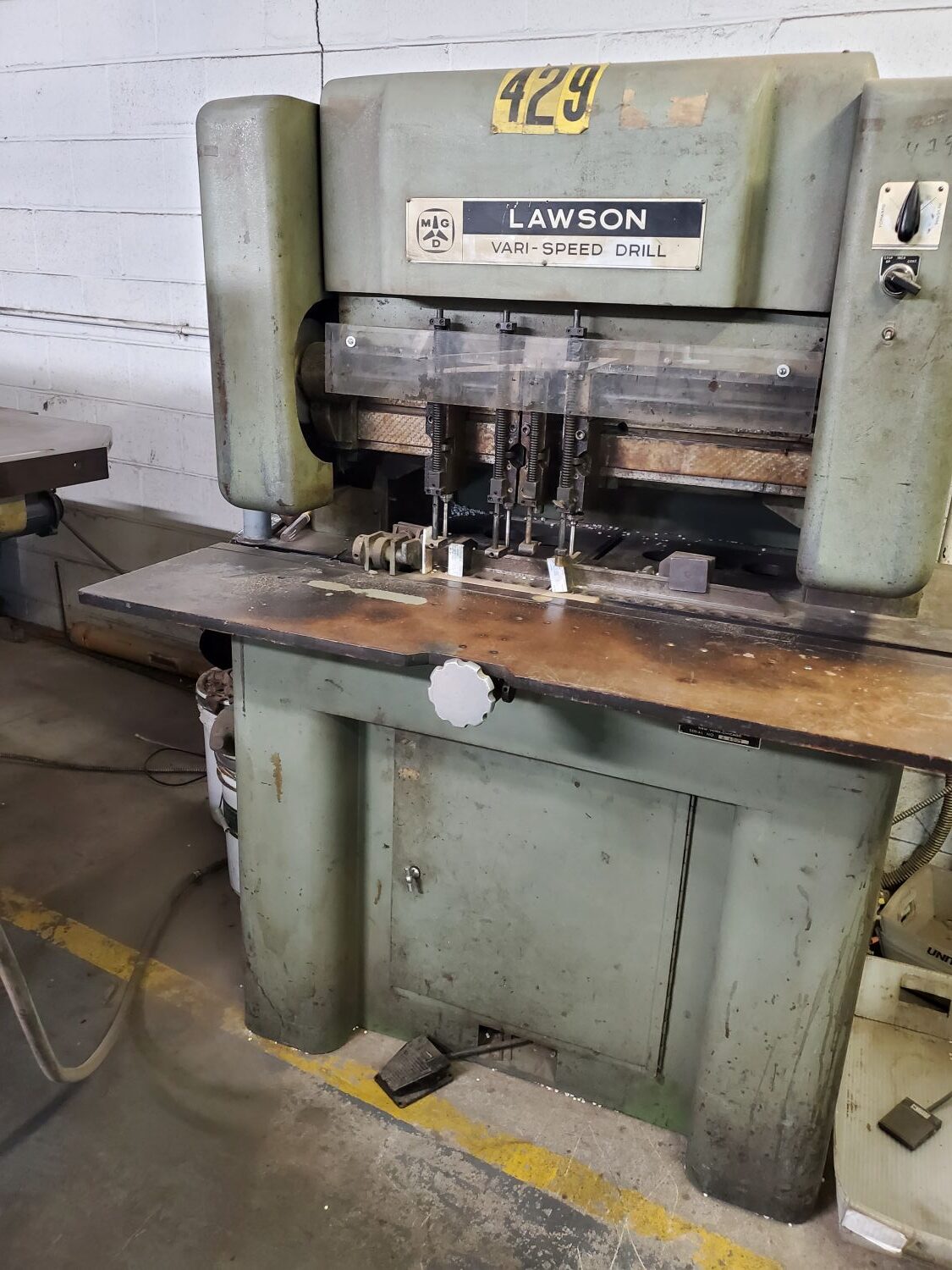 Lawson Vari-Speed Drill Multi-Spindle Paper Drill / In-Line Drill Press (Used) Item # UE-081326K