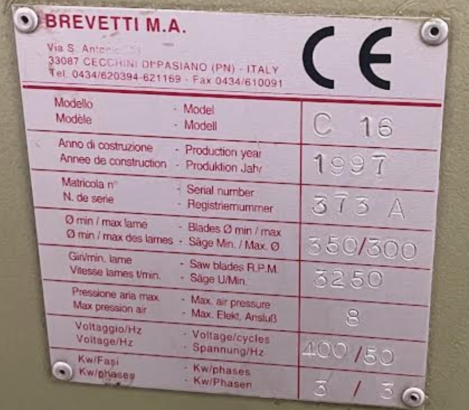 Brevetti C16 / C-16 Production Double Miter Saw (Used) Item # UE-082426F