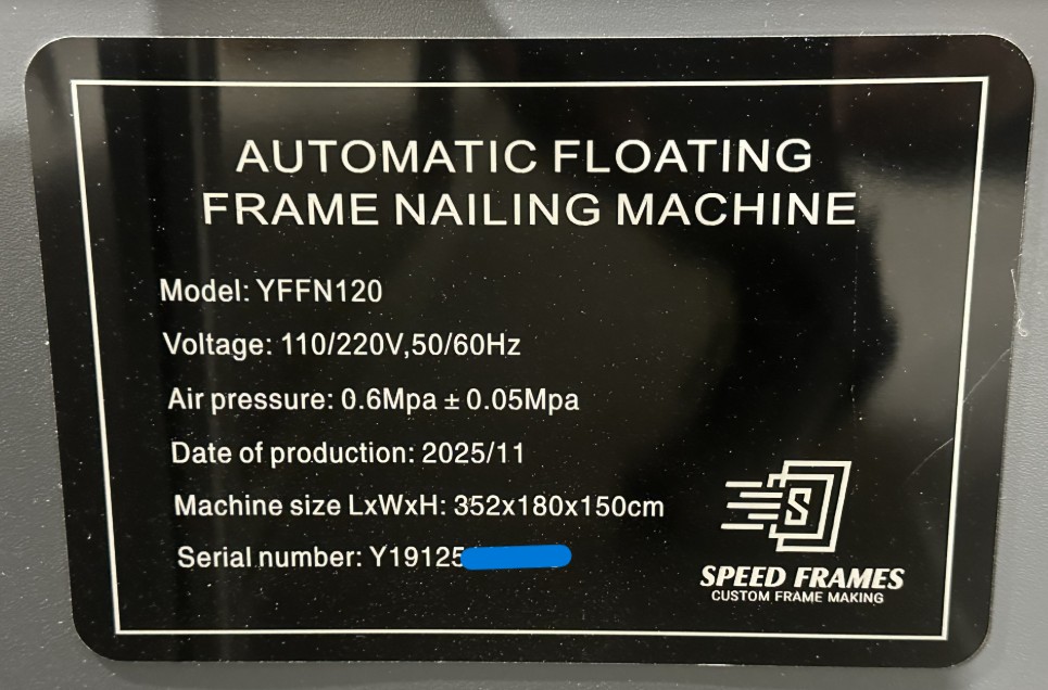Speed Frames YFFN120 Automatic Floating Frame Nailing Assembly Machine (Used) Item # UE-092426H