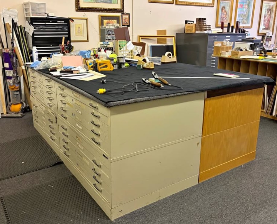 Architectural Blueprint Drawers / Artist / Artwork Flat Files with Work Table (Used) Item # UE-092526C